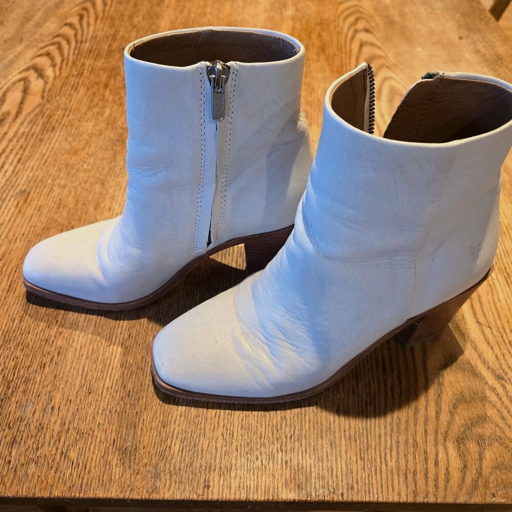 Frye White Leather Ankle Boots